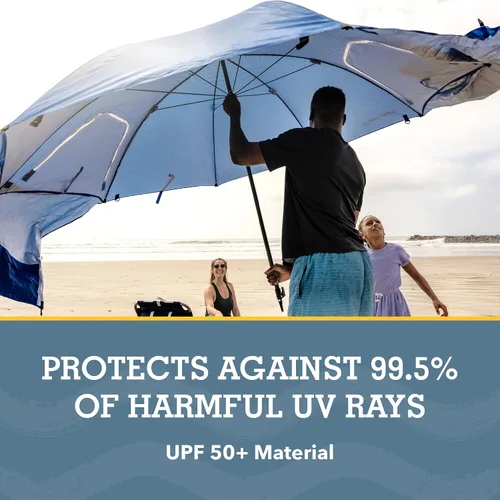 Miniatura 5 de Sport-Brella Super-Brella UPF 50+ Sun and Rain Canopy Umbrella, 8 Foot Portable Beach Shelter with Side Panels, Wind Flaps, and Carry Bag, Blue