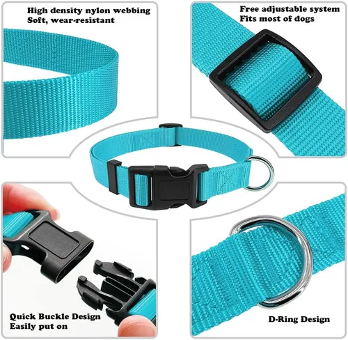 Miniatura 2 de Collar de perro básico azul claro con collar de nailon transpirable de liberación rápida para cachorros, perros pequeños, medianos y grandes
