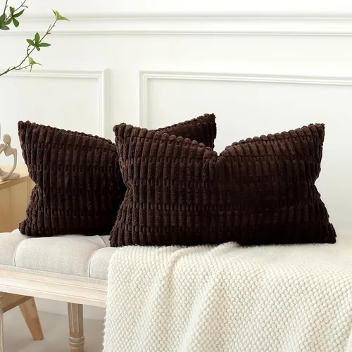 Miniatura 5 de OTOSTAR Fundas de almohada decorativas de corduroy rayado suave de 12 x 20 pulgadas, juego de 2 fundas de cojín lumbar para sofá, cama, fundas