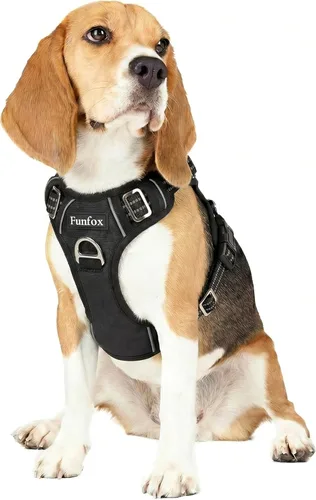 Miniatura 26 de Funfox Arnés para perro sin tirones, arnés de chaleco ajustable para mascotas, material súper suave con mango vertical, fácil control, paseo