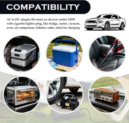Miniatura 7 de Convertidor de 3 pines de 110V a 12V, convertidor de 120W 10A CA a CC, adaptador de encendedor de cigarrillos a enchufe de pared, adaptador de CA CC
