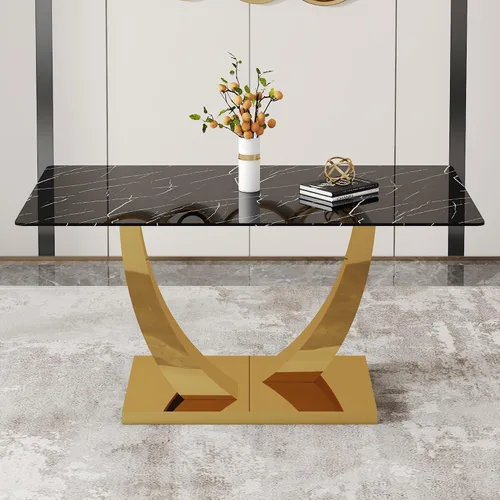 Miniatura 3 de Mesa de comedor moderna para mesa de comedor de mármol sintético de 4/6, 63 pulgadas, mesa de cocina rectangular, mesa de cocina y comedor de fácil