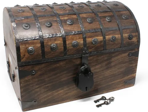 Miniatura 9 de Nautical Cove - Cofre del tesoro pirata con cerradura de hierro y llave de esqueleto, caja de almacenamiento y decoración (S, 8 x 6 x 6)