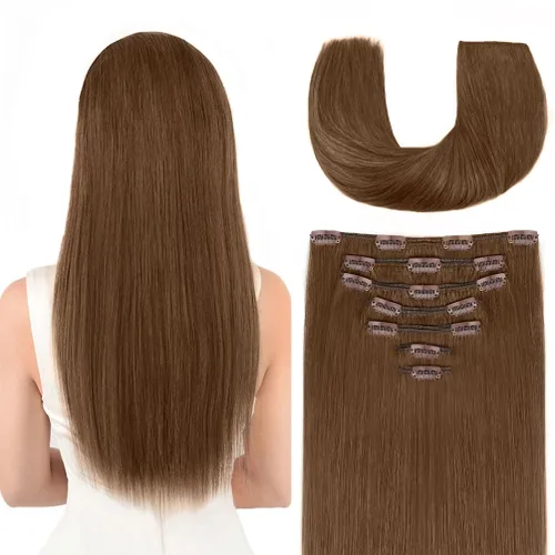 Miniatura 18 de Extensiones de cabello humano Remy de 12 pulgadas con clip para mujer, extensiones de cabello humano sedoso y liso, 1.76 onzas, 4 piezas