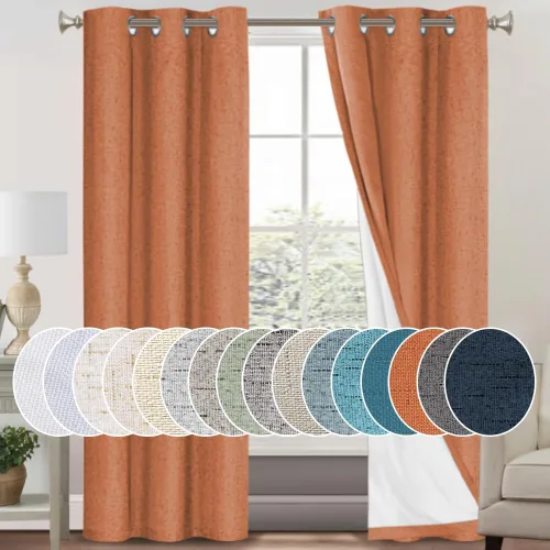 Miniatura 129 de Primitive - Cortinas opacas 100 % de lino texturizado natural para dormitorio, sala de estar, cortinas para ahorra energía, tela de arpillera
