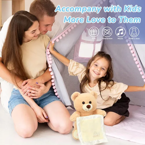 Miniatura 6 de Hopearl Peek A Boo Bear con manta de seguridad, interactivo, repite lo que dices, juguete de peluche musical que canto y habla, adorable animal