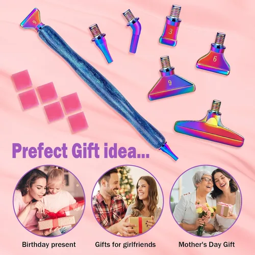Miniatura 6 de Snewvie Juego de herramientas de accesorios para bolígrafos de pintura de diamante, 3 bolígrafos de arte de diamante con purpurina y 12 puntas
