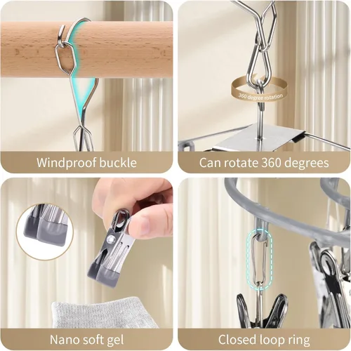 Miniatura 3 de PHYDELU Estante de secado para ropa con 24 clips, colgador de calcetines para secar, colgar ropa para secadora, ropa interior, perchas para ropa