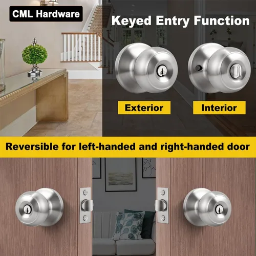 Miniatura 7 de CML Hardware Juego de pomos de puerta de entrada con llave, cerradura de puerta de entrada en acero inoxidable sólido para exterior e