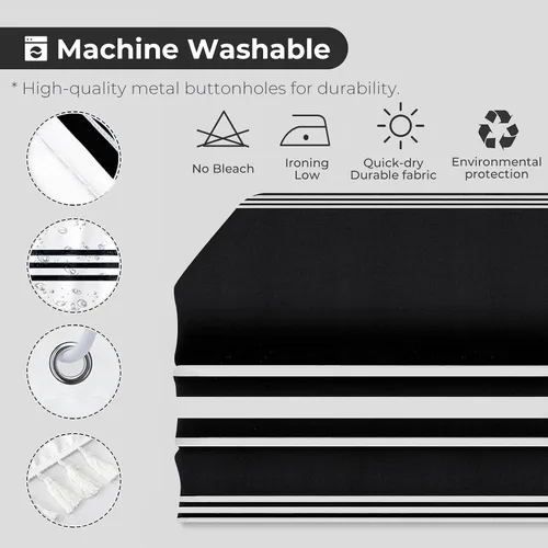Miniatura 4 de Seasonwood Cortina de ducha negra a rayas blancas de tela moderna con borlas negras, cortinas de ducha bohemias para decoración de baño