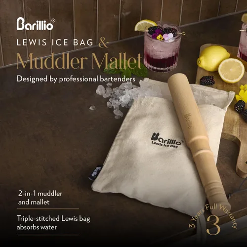 Miniatura 2 de Barillio Juego de mazo y bolsa Lewis de Big Shot - Big-Shot de madera de 13.75 pulgadas y martillo de hielo para cócteles con bolsa de trituración