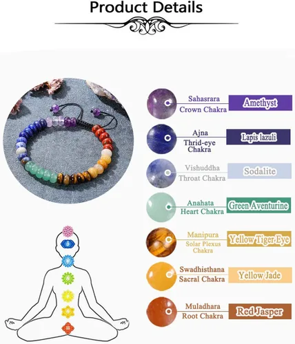 Miniatura 8 de TOP PLAZA - Pulsera de cuentas de chakras con 7 cristales curativos para yoga, meditación, relajación, ansiedad, para hombre y mujer