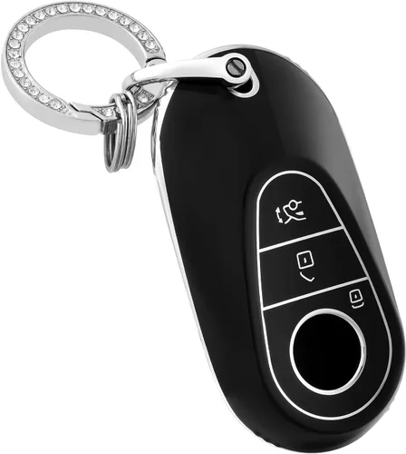 OFFCURVE Funda para llavero de coche compatible con Benz C + llavero, Negro