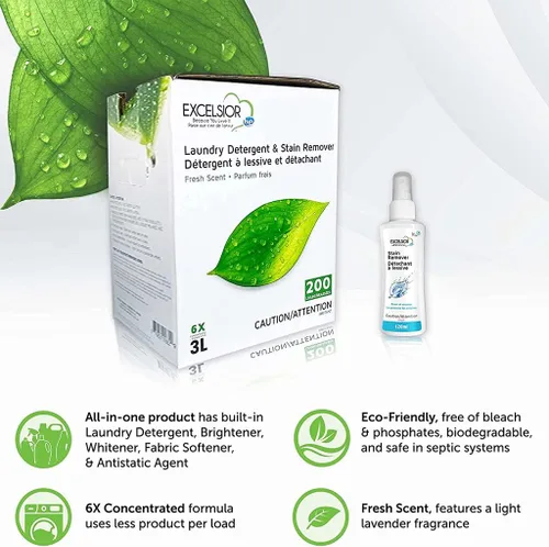 Miniatura 2 de Excelsior HE - Detergente líquido para ropa con aroma fresco concentrado, 200 cargas, 3 litros con removedor de manchas natural, detergente