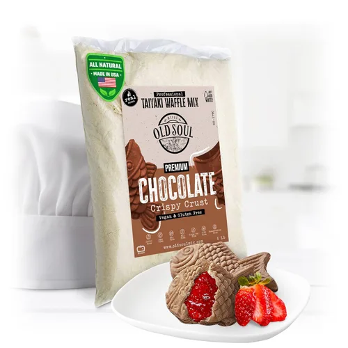 OldSoul Professional Taiyaki Waffle Mix | Sin gluten y vegano | Crujiente | Sabor chocolate | 5 libras | 84 waffles (5 libras, sin gluten y vegano)