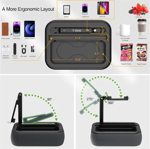 Miniatura 4 de V-Hold - Soporte de almohada para tableta, soporte de almohada Kindle con cuenco para aperitivos, soporte para tablet para regazo en la cama