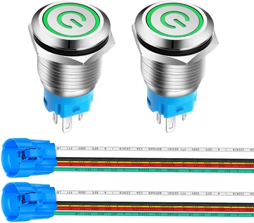 Miniatura 8 de Gebildet 2 piezas Botón de presión de cierre LED azul impermeable 110-230VAC/15Amp 16 mm Interruptor de botón de acero inoxidable impermeable