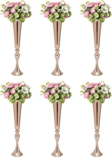 Miniatura 39 de Juego de 10 portavelas de metal dorado de 10.2 pulgadas de alto, florero, arreglo floral, candelabro, candelabro, portavelas para bodas, fiestas
