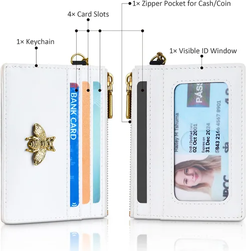 Miniatura 68 de SEAVILIA Tarjetero llavero cartera para mujer con ventana de identificación RFID monedero regalo abeja delgada minimalista pequeña cartera