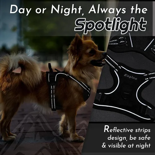 Miniatura 8 de Eagloo Arnés para perro pequeño, sin tirones, chaleco de servicio con tiras reflectantes y asa de control, ajustable y cómodo para caminar, arnés