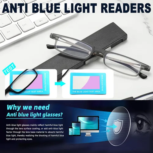 Miniatura 3 de touk Anteojos de lectura plegables anti luz azul UV, ultra delgados TR90 lectores con estuche compacto portátil para hombres y mujeres, 2