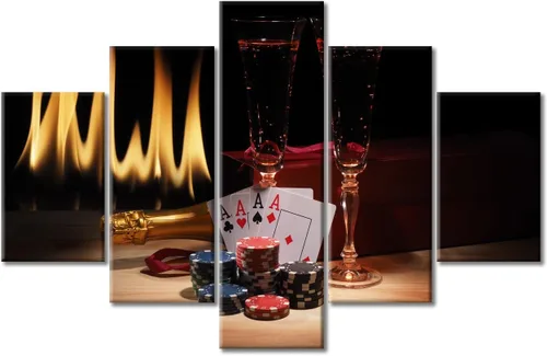 Miniatura 69 de TUMOVO 5 paneles para decoración del hogar, fichas apiladas, obras de arte modernas y contemporáneas grandes para bar, pub, club, fotos, tarjetas