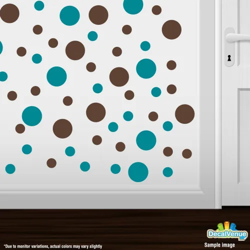 Miniatura 2 de Calcomanías de pared de vinilo turquesa/marrón chocolate, círculos de 2 y 4 pulgadas (30 calcomanías)