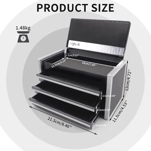 Miniatura 2 de sdroceRyaM Mini caja de herramientas de metal, caja de herramientas apilable de acero portátil de 3 cajones, pequeña caja de herramientas con forros