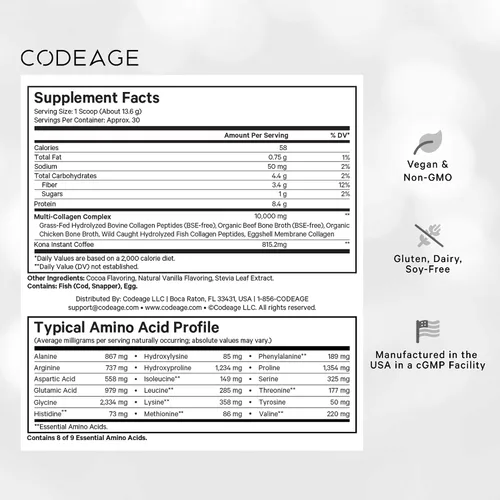 Miniatura 2 de Codeage Proteína en polvo de péptidos de colágeno múltiple, café instantáneo de chocolate moca - Bebida y batido gourmet de café Knoa - Colágeno