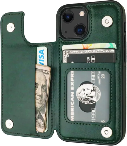 Miniatura 16 de ONETOP - Funda tipo cartera compatible con iPhone 13 Mini con soporte para tarjetas, funda de piel sintética con ranuras para tarjetas, doble cierre