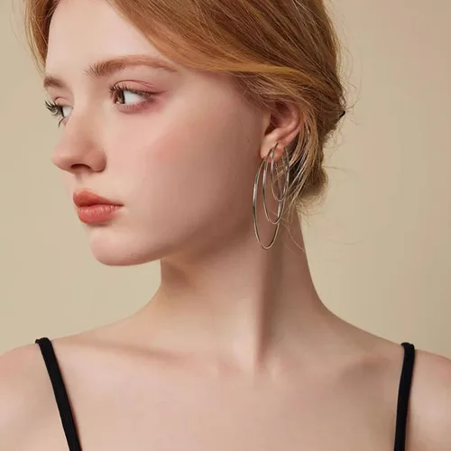 Miniatura 6 de Silver Gold Two Tone Big Hoop Earrings for Women 14K Real Gold Plated Hypoallergenic Large Womens Golden Hoops Earrings Set for Women 3 Sizes