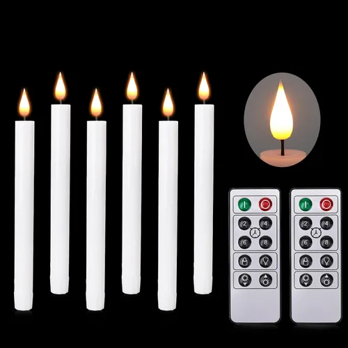 Velas Cónicas LED Sin Llama con Control Remoto y Temporizador Operadas por Batería - 9.6 Pulgadas Luces de Velas de Ventana Parpadeantes Luz Ámbar