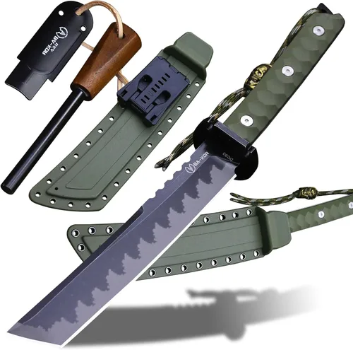Miniatura 11 de BA-KOR Cuchillo para exteriores de estilo japonés de espiga completa de 15.8 pulgadas – acero DC53 de 8mm, mango y funda de fibra de nailon