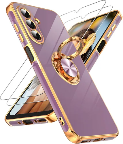 Miniatura 130 de LeYi Funda para Samsung Galaxy S22 Ultra con soporte de anillo giratorio de 360°, soporte magnético, chapado en oro rosa, borde protector para Negro