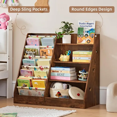 Miniatura 3 de Lerliuo Estantería y Organizador de Almacenamiento para Niños de 4 Niveles, Estantería Inclinada de Cinco Capas para Niños, Estante de Libros