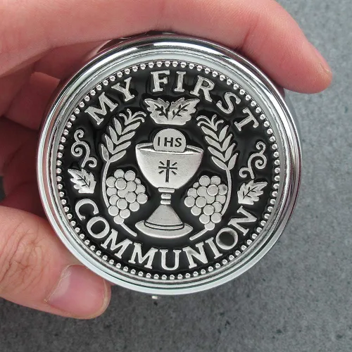 Miniatura 3 de Caja de recuerdo de metal para la Primera Comunión Rosario color negro