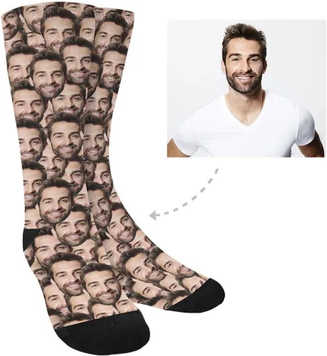 Miniatura 2 de Calcetines personalizados con foto para mascotas, huesos de pescado, huellas de gatos y perros, calcetines con imagen para hombres y mujeres