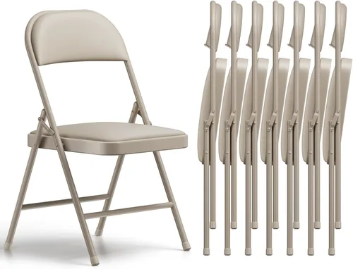 Miniatura 10 de Paquete de 2 sillas plegables, sillas plegables acolchadas de piel sintética para exteriores e interiores, asiento comercial de metal plegable