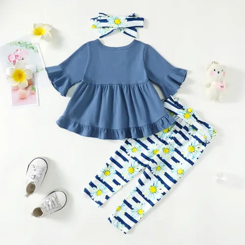 Miniatura 52 de Kucnuzki Conjunto de ropa para bebé niña pequeña, camisa de manga con volantes, pantalón floral, ropa de otoño e invierno para niña
