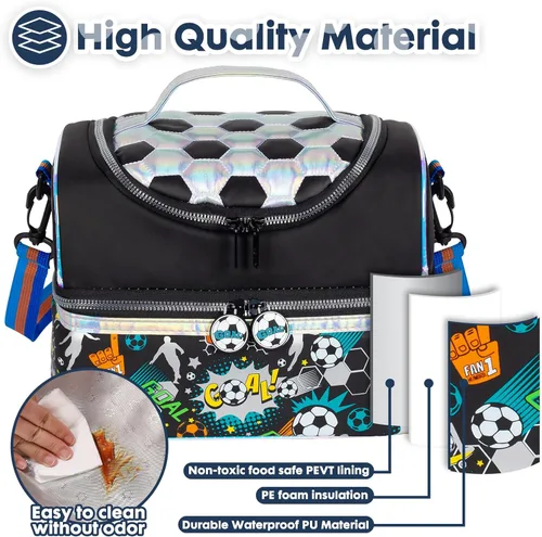Miniatura 4 de Bolsa de almuerzo aislada de doble piso para niños, bolsa de comida grande para el regreso a la escuela, para niños, niñas, hombres y mujeres