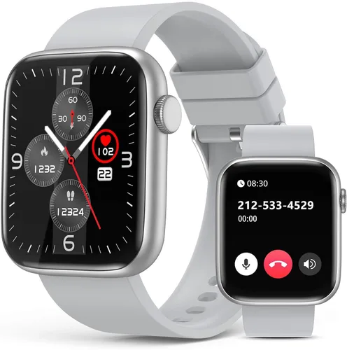 EarlySincere Reloj inteligente 2024 para hombres y mujeres con llamada Bluetooth, pantalla táctil HD de 1.9 pulgadas, reloj inteligente con IP67 Gris