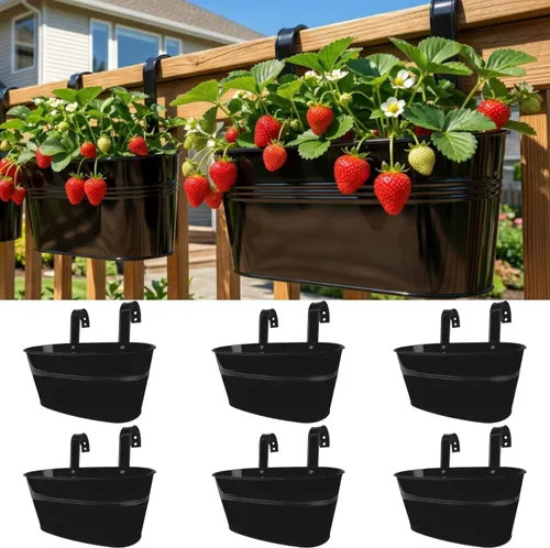 Miniatura 10 de LaLaGreen - Maceta de riel para exteriores (paquete de 2 unidades, 9.8 pulgadas), macetas pequeñas y bonitas de metal para colgar en la terraza