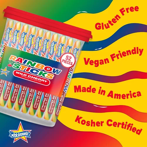 Miniatura 4 de Atkinson's Palitos de caramelo con sabor a cereza Rainbow Twist Sticks 0.7oz 52ct
