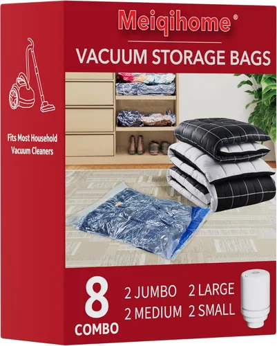 Bolsas de viaje al vacío con bomba, bolsas de almacenamiento al vacío con bomba eléctrica 8 en 1 (2 J/2 L/2 M/2 pequeñas), bolsas de embalaje de