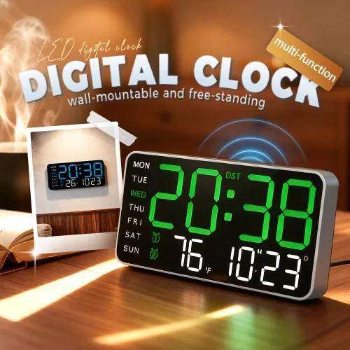 Miniatura 2 de Reloj de pared digital LED decorativo multifuncional, reloj digital grande que muestra la hora, fecha, temperatura, ajuste automático de brillo