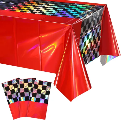 Miniatura 16 de FunnyPars Paquete de 6 Manteles de Plástico Rojo Iridiscente, Cubiertas de Mesa Rectangulares Desechables con Brillo Láser, Mantel de Lámina