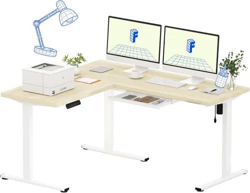 Miniatura 12 de FLEXISPOT Escritorio de pie en forma de L, escritorio de esquina eléctrico de altura ajustable de 63 x 47 pulgadas, estación de trabajo