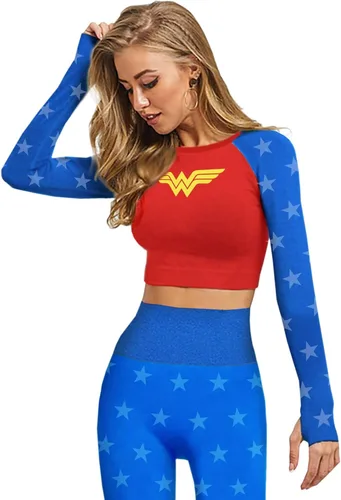 DC Comics Camisa de gimnasio de manga larga sin costuras para mujer, camiseta de yoga para entrenamiento, mujer maravillosa, Harley Quinn Supergirl