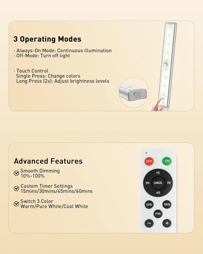 Miniatura 4 de SZOKLED Luces para debajo del gabinete, 20 luces LED recargables para debajo del gabinete, barra de luces LED remotas para armario, luces debajo