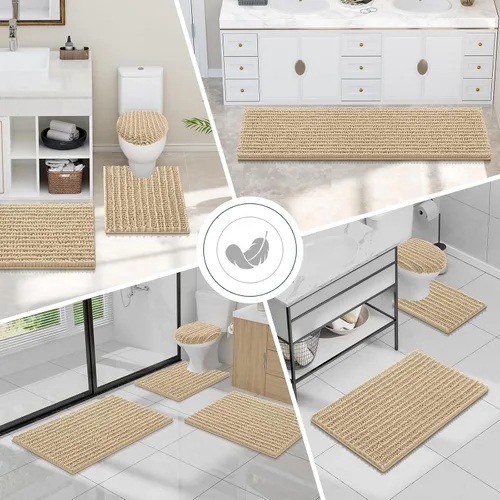Miniatura 7 de Smiry Juego de 2 alfombras de baño, suaves y absorbentes, parte trasera de goma antideslizante, lavables a máquina, juego de alfombras de baño